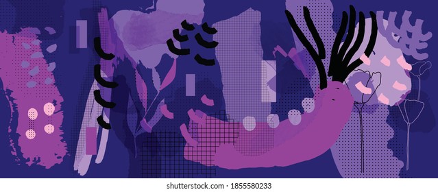 Hand painted illustrations wall arts vector. Surface pattern design. Abstract art textile design with literature or natural tropical line arts painting, Covering greetings cards, cover, print, fabrics