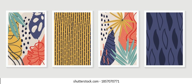 Ilustraciones pintadas a mano vectorial de las artes murales. Diseño de patrones de superficie. Resumen de arte de diseño textil con literatura o pintura de líneas tropicales naturales, Cubierta de tarjetas de felicitación, cubierta, estampado, telas
