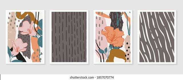 Hand painted illustrations wall arts vector. Surface pattern design. Abstract art textile design with literature or natural tropical line arts painting, Covering greetings cards, cover, print,fabrics
