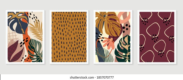 Hand painted illustrations wall arts vector. Surface pattern design. Abstract art textile design with literature or natural tropical line arts painting, Covering greetings cards, cover, print,fabrics
