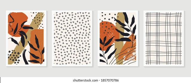 Hand painted illustrations wall arts vector. Surface pattern design. Abstract art textile design with literature or natural tropical line arts painting, Covering greetings cards, cover, print,fabrics
