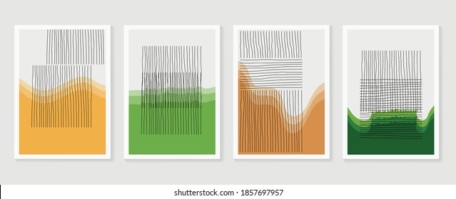 Hand painted illustrations wall arts vector. Surface pattern design. Abstract art textile design with line arts painting, Covering greetings cards, cover, print, fabrics and wall decoration.