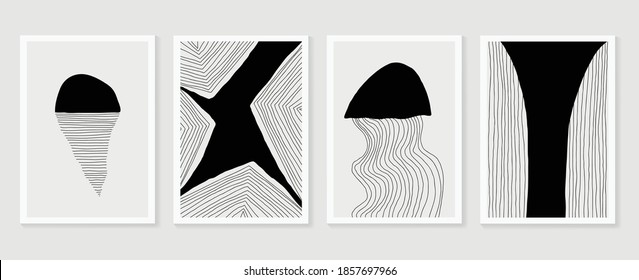 Hand painted illustrations wall arts vector. Surface pattern design. Abstract art textile design with line arts painting, Covering greetings cards, cover, print, fabrics and wall decoration.