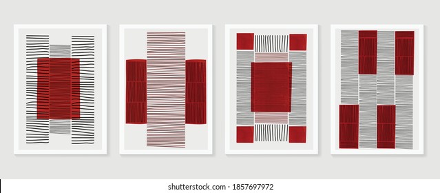 Hand painted illustrations wall arts vector. Surface pattern design. Abstract art textile design with line arts painting, Covering greetings cards, cover, print, fabrics and wall decoration.