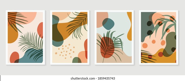 Hand painted illustrations wall arts vector. Abstract art textile design with literature or natural tropical line arts painting, Covering greetings cards, cover,print, fabrics.