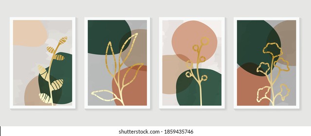 Hand painted illustrations wall arts vector. Abstract art textile design with literature or natural tropical line arts painting, Covering greetings cards, cover,print, fabrics.