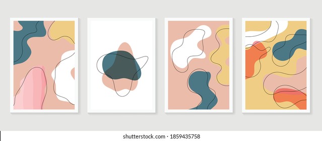Hand painted illustrations wall arts vector. Abstract art textile design with literature or natural tropical line arts painting, Covering greetings cards, cover,print, fabrics.