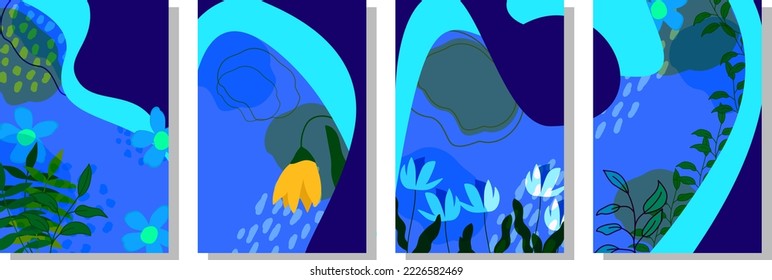 Ilustraciones pintadas a mano vectorial de las artes murales. Diseño de patrones de superficie. Resumen de arte de diseño textil con literatura o pintura de líneas tropicales naturales, Cubierta de tarjetas de felicitación, cubierta, estampado, telas