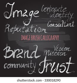 Hand painted image ink brush calligraphy. Great for business reports, plans, corporate brochures. Placed on blackboard background.