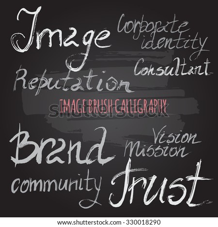 Hand painted image ink brush calligraphy. Great for business reports, plans, corporate brochures. Placed on blackboard background.