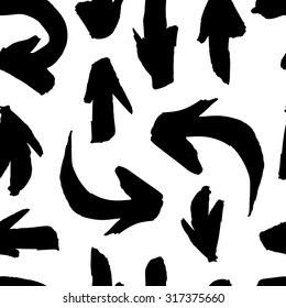 Hand Painted Ink Arrows Seamless Vector Pattern. Monochrome Graphic Patterns.