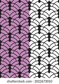 Elementos de cíclica negra pintados a mano. Patrón sin problemas de la rejilla curva. Lilac, color blanco fácil de editar fondo. Vector