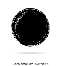 Hand painted ink blob. Black round button. Hand drawn grunge circle. Graphic design element for web, corporate identity, cards, prints etc. Vector illustration