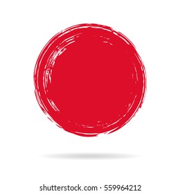 Hand painted ink blob. Red round button. Hand drawn grunge circle. Graphic design element for web, corporate identity, cards, prints etc. Vector illustration