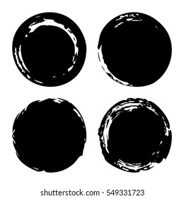 Hand painted ink blobs set. Hand drawn grunge circles. Black round buttons. Graphic design element for web, corporate identity, cards, prints etc. Vector illustration
