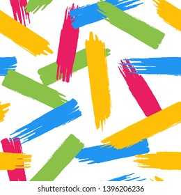 Hand painted ink brush strokes seamless pattern. Grunge colorful background.