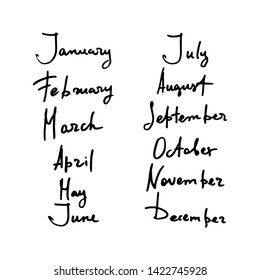 Hand painted ink calendar. Brush draw months. Tablet for prints and cards