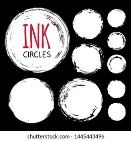 Hand painted ink circles set on blackboard. Graphic design elements for web sites, stationary printables, corporate identity, scrapbooking, posters etc. Vector illustration.