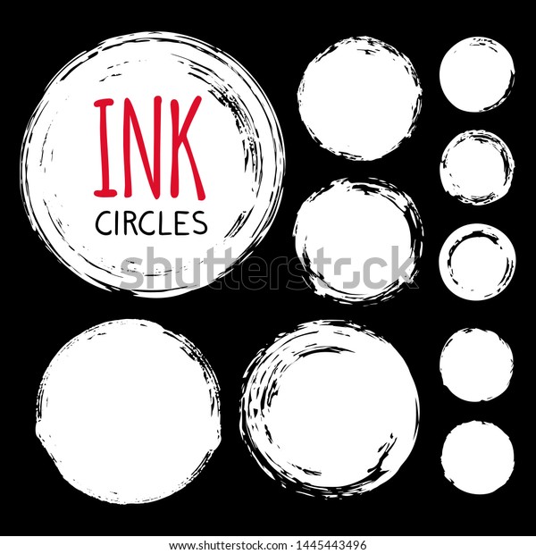 Hand painted ink
circles set on blackboard. Graphic design elements for web sites,
stationary printables, corporate identity, scrapbooking, posters
etc. Vector illustration.