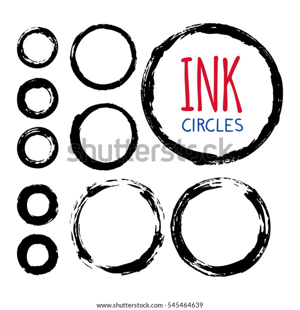 Hand painted ink circles set.\
Graphic design elements for web sites, stationary printables,\
corporate identity, scrapbooking, posters etc. Vector\
illustration.