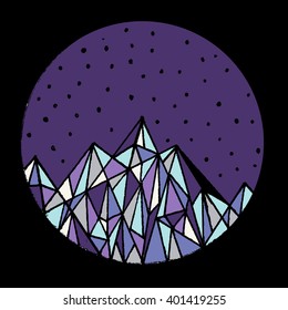 Hand painted ink mountains, polygonal hipster print template or tattoo design. Motivational trendy illustration.