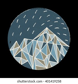 Hand painted ink mountains, polygonal hipster print template or tattoo design. Motivational trendy illustration.