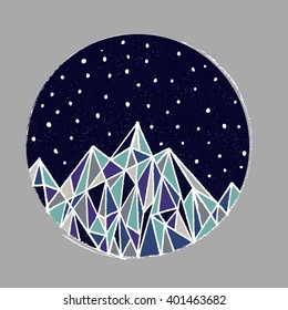 Hand painted ink mountains, polygonal hipster print template or tattoo design. Motivational trendy illustration.