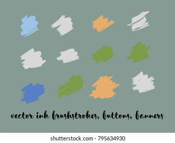 Hand Painted Ink Vector Banners Set. Blue, Pink, Purple Splats, Brushstrokes, Lipstick Smears. Modern Textured Ads Background, Artistic Paintbrush Doodles. Trendy Fashion Ink Vector Banners Set.