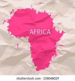 Hand painted ink watercolor grunge Africa map silhouette