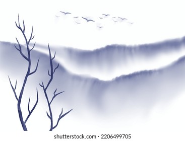 Hand painted japanese themed landscape background 