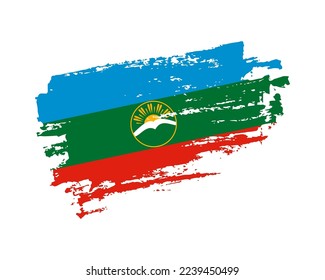 Hand painted Karachay-Cherkessia grunge brush style flag on solid background