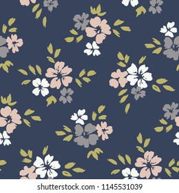 Hand painted large scale floral vector seamless pattern on dark grey background. Stylized hand drawn garden flowers. Oversized blooms and foliage print.