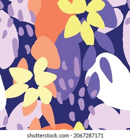 Hand Painted Large Scale Floral Seamless Vector Pattern. Abstract Colourful Composition Of Graphic Shapes For Background Or Packaging Design.