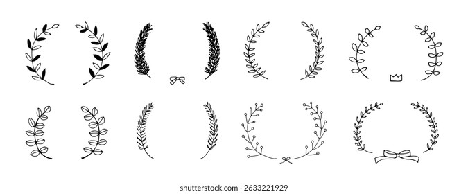 Hand painted laurel leaf frame. Ranking frame made of plant leaves. Award vector illustration of a laurel leaf.