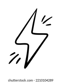 Hand painted lightning. Energy, speed symbol. Graphic element for printing on fabric. Poster or banner for website. Minimalistic pencil drawing. Creativity and art. Cartoon flat vector illustration