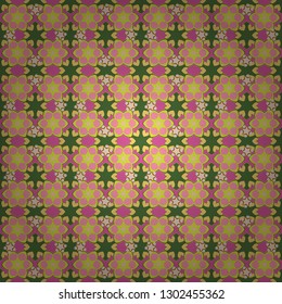 Hand painted little flowers. Vector abstract elegance seamless pattern with floral background in green, yellow and pink colors.