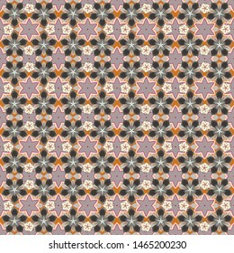 Hand painted little flowers. Vector abstract elegance seamless pattern with floral background in orange, beige and gray colors.