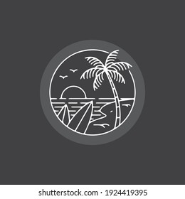 hand painted logo design vector summer vibes. Summer seaside line art logo design template. Summer Vibes vintage retro logo design