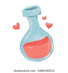 botella de poción de amor pintada a mano, botella de día de San Valentín, cayendo en ilustración de poción de amor