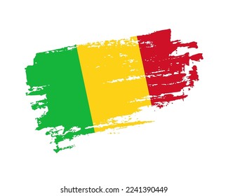 Hand painted Mali grunge brush style flag on solid background