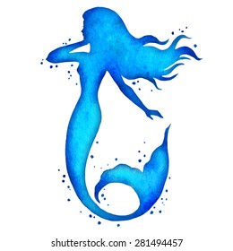 hand painted  mermaid watercolor vector silhouette illustration