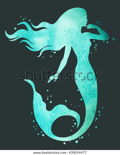人魚の手描きの人魚 水彩のベクター画像シルエットイラスト のベクター画像素材 ロイヤリティフリー