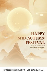 Hand gemalt Mitte Herbst Festival Tinte Stil vertikale Version Illustration Landschaft und Mond