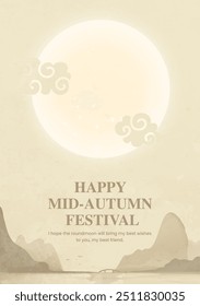 Hand painted Mid-Autumn vertical illustration moire and moon background is landscape painting