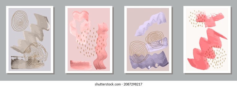 Hand painted minimal banners vector set. Watercolor spots patterns. Japanese style design. Youth banner layouts. Brush stroke elements.
