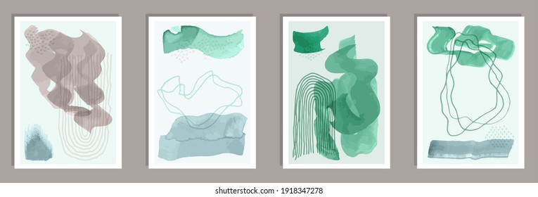 Hand painted minimal canvas vector set. Watercolor splats collage. 50s style prints. Cool banner templates. Doodle elements.