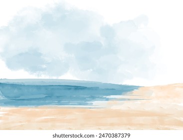 Hand painted minimal watercolour beach themed landscape 