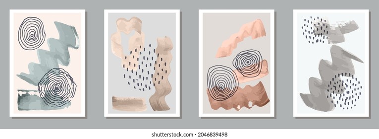 Hand painted minimalist banners vector set. Watercolor splats backgrounds. Nordic style frames. Stylish office poster layouts. Scribble elements.