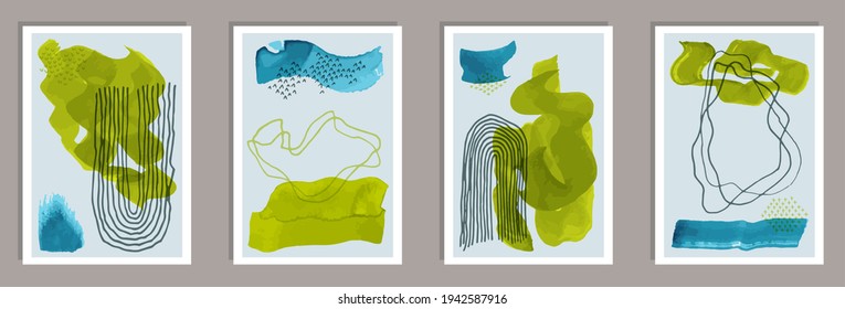 La colección vectorial se cubre con un minimalista pintado a mano. Las formas de manchas de color de agua. Impresiones de estilo de los años 20. Diseño elegante de carteles en la pared. Elementos resquebrajadores.