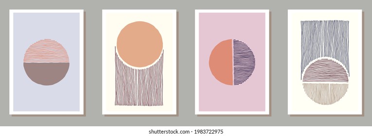 Hand painted minimalist posters vector set. Watercolor blots shapes. 50s style frames. Stylish home decor layouts. Brush stroke elements.